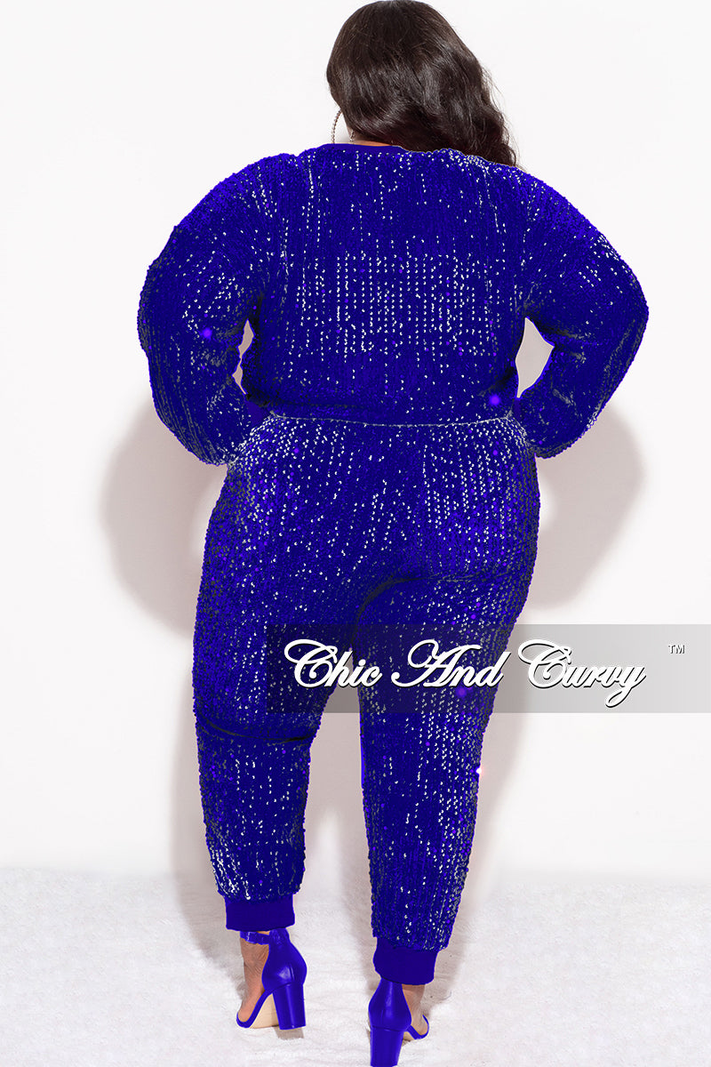 Final Sale Plus Size Multi Color Sequin Jogger Set in Royal Blue
