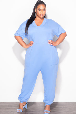 Final Sale Plus Size Harem Jumpsuit in Light Blue