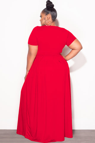 Final Sale Plus Size 2pc Short Sleeve Tie Top and Skirt Set in Red