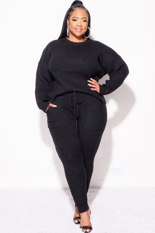 Final Sale Plus Size 2pc Warm & Cozy Sweater Knit Pants Set in Black