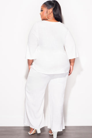 Final Sale Plus Size 2pc Top and Pants Set in Off White Linen