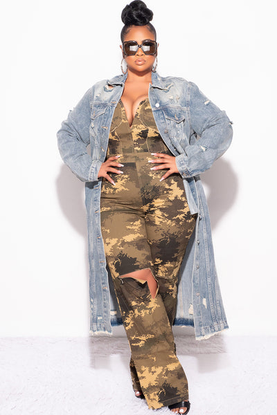 Final Sale Plus Size Distressed Duster Jacket in Medium Denim