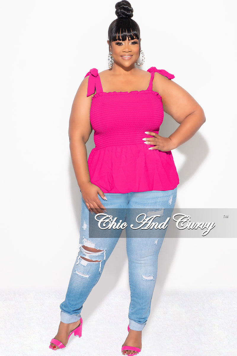 Final Sale Plus Size Smocked Peplum Tank Top in Fuchsia – Chic And