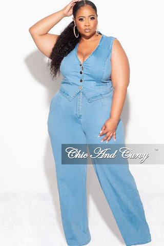 Final Sale Plus Size 2pc Sleeveless Blazer Vest and Pants Set in Denim