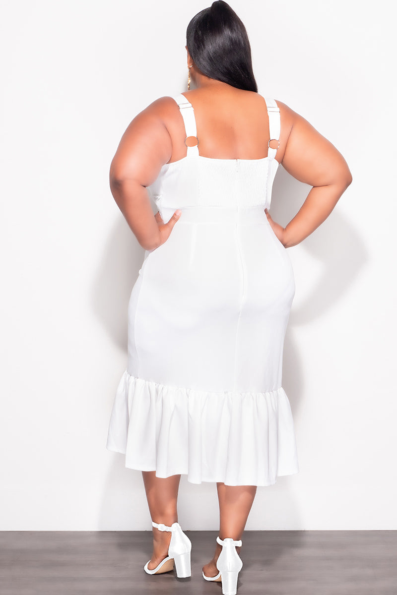 Final Sale Plus Size Sleeveless Dress with Bottom Ruffle in Ivory - 1x 14/16 Final Sale Plus Size Sleeveless Dress with Bottom Ruffle in Ivory - 1x 14/16