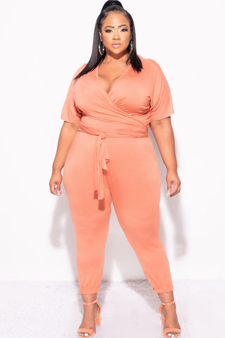 Final Sale Plus Size 2pc Faux Wrap Top & Pants in Rust