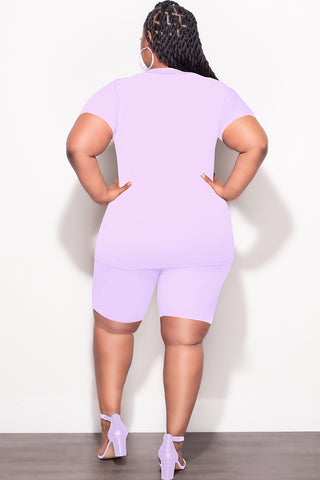 Final Sale Plus Size 2pc V Neck Biker Shorts Set in Lavender