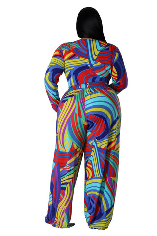 Final Sale Plus Size 2pc Crop Top and Palazzo Pants Set in Multi Color Print