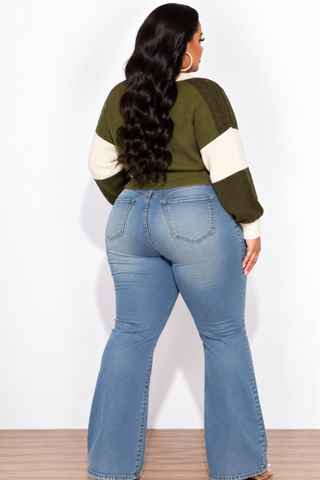 Final Sale Plus Size Cropped Color Block Sweater in Olive