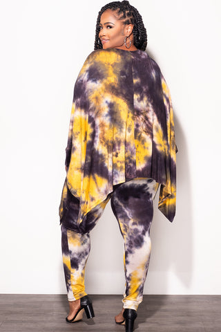 Final Sale Plus Size 2pc Set in Mustard and Black Tie Dye Print