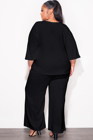 Final Sale Plus Size 2pc Top and Pants Set in Black Linen