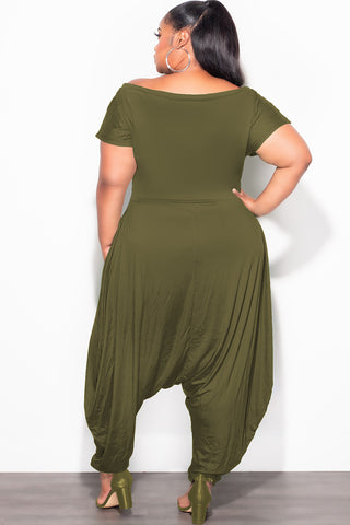 Final Sale Plus Size Harem Jumpsuit in Olive Green