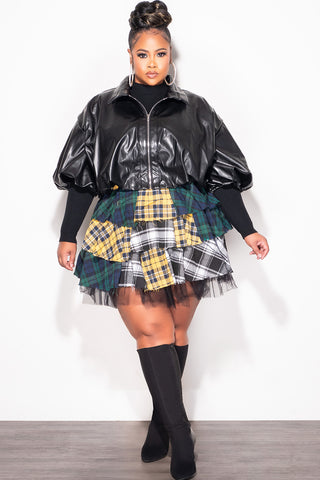Final Sale Plus Size Faux Leather Bubble Jacket in Black