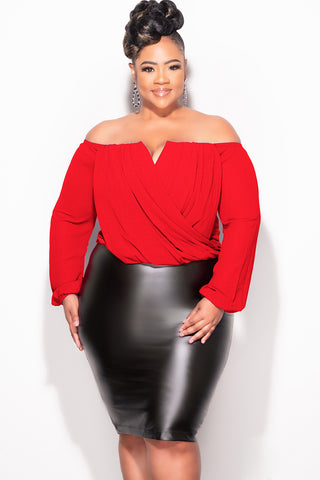 Final Sale Plus Size Chiffon Off the Shoulder Sweetheart Draping Blouse in Red