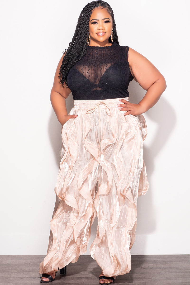 Final Sale Plus Size Organza Wide Leg Pants in Tan