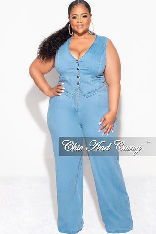 Final Sale Plus Size 2pc Sleeveless Blazer Vest and Pants Set in Denim