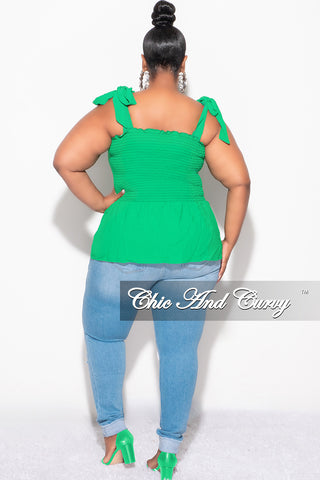 Final Sale Plus Size Smocked Peplum Tank Top in Green