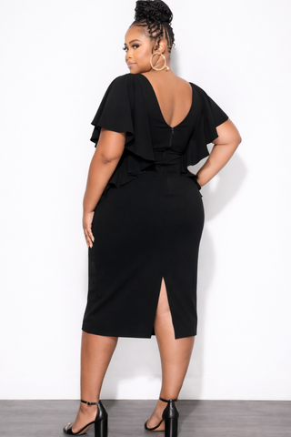 Final Sale Plus Size Flutter Sleeve BodyCon Dress in Black