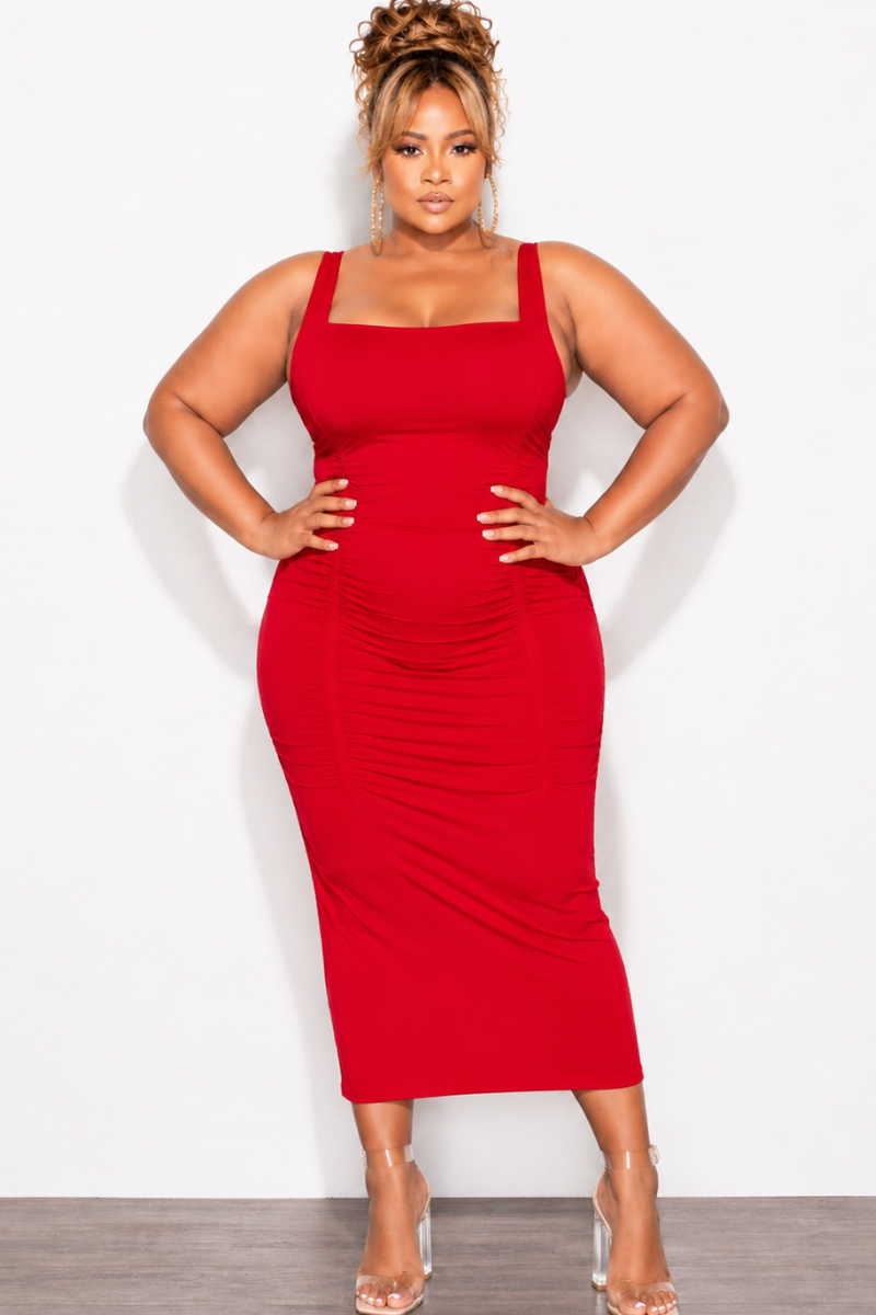 Final Sale Plus Size Ruched Tank Dress in Red