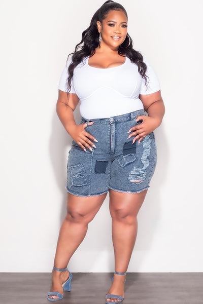 Final Sale Plus Size Patchwork Shorts in Denim – Chic And Curvy