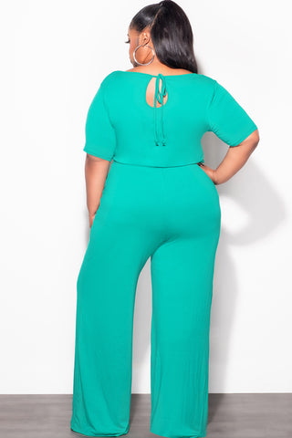 Final Sale Plus Size Short Sleeve Jumpsuit in Kelly Green