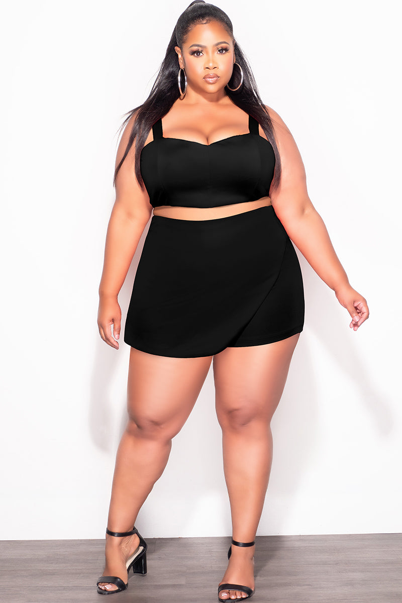 Final Sale Plus Size 2pc Strapless Crop Top and Skort Set in Black