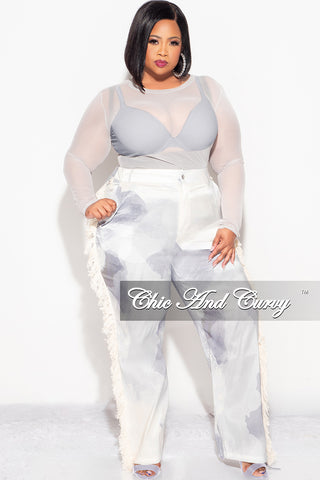 Final Sale Plus Size Pants with Fringe High Waist in Abstract Greys