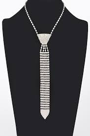 Final Sale Skinny Silver Necktie Rhinestone Necklace