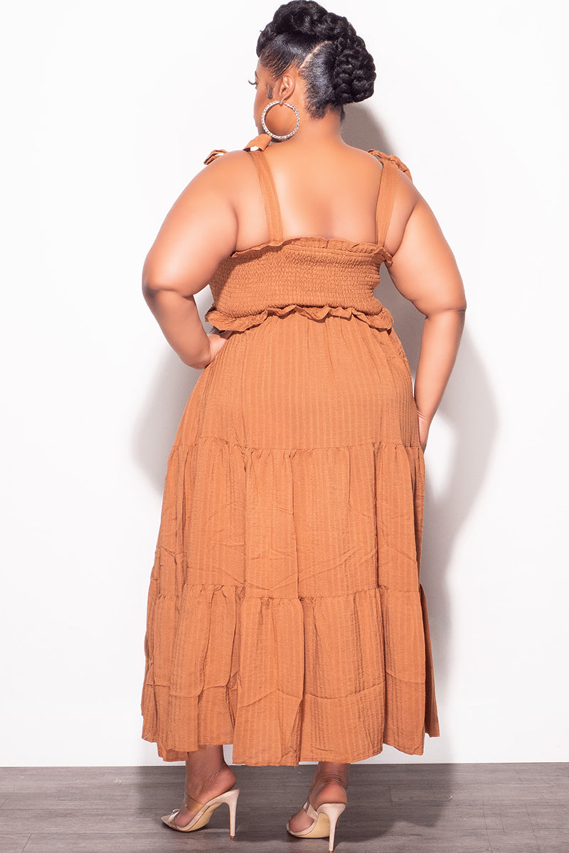 Final Sale Plus Size Sleeveless Frill Tiered Dress in Cognac - 2x 18/20 Final Sale Plus Size Sleeveless Frill Tiered Dress in Cognac - 2x 18/20