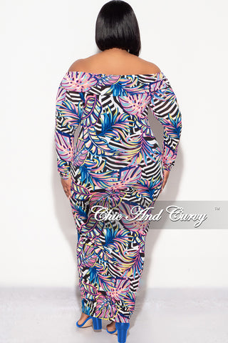 Final Sale Plus Size Off the Shoulder Long Sleeve Dress in Pink & Blue Zebra Print