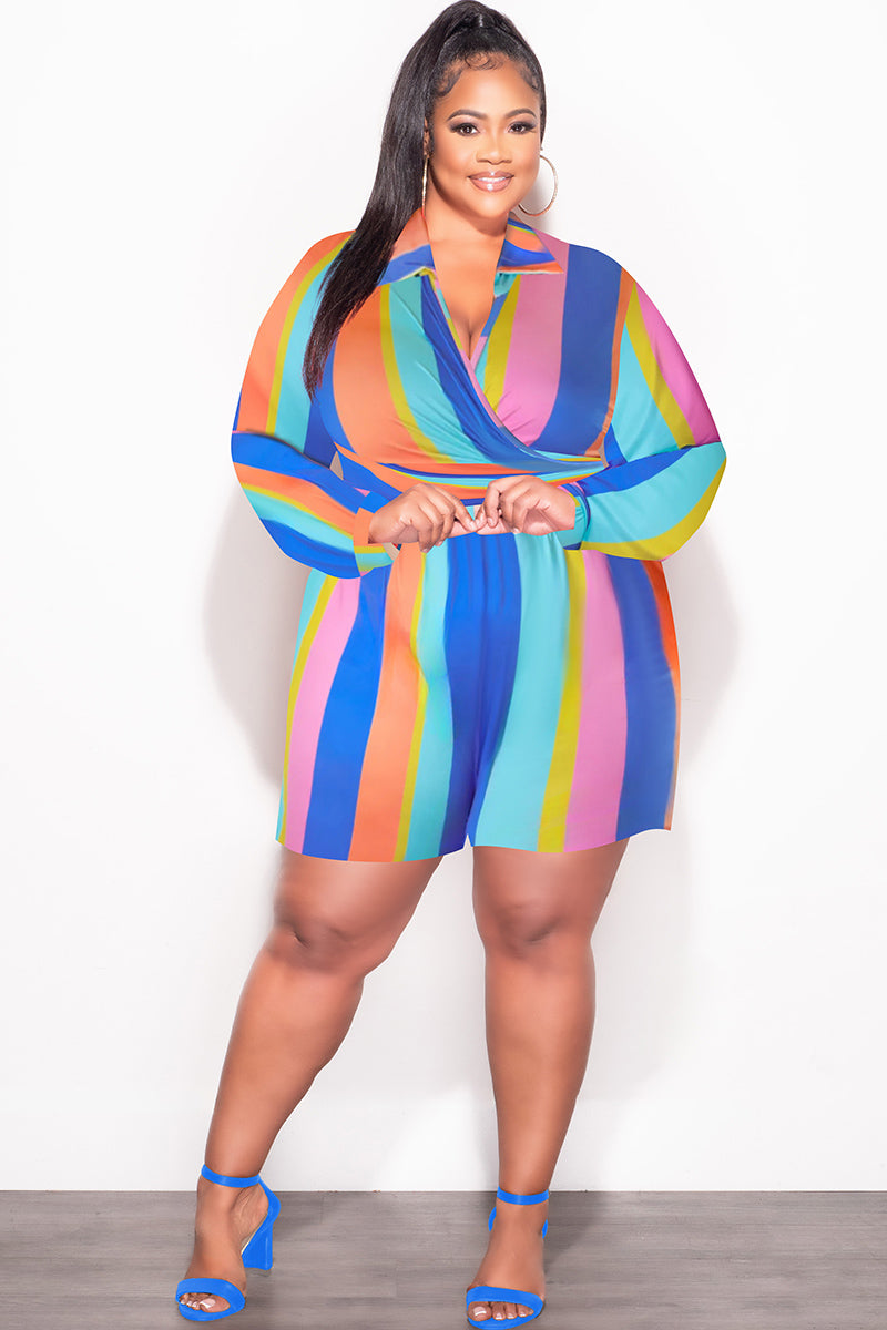 Fashion Nova Black Models Names Final Sale Plus Size 2pc Set With Collar Crop Tie Top And Shorts Set In Multi Color Stripe Print 2X 18/20 Fashion Nova Black Models Names Final Sale Plus Size 2pc Set With Collar Crop Tie Top And Shorts Set In Multi Color Stripe Print 2X 18/20