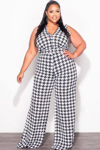 Final Sale Plus Size Jumpsuit with Waist Belt in Houndstooth Print