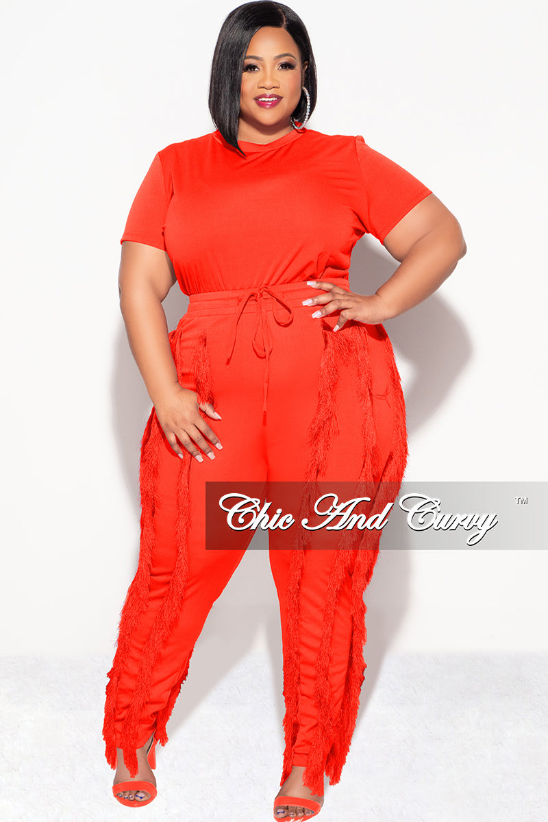 Final Sale Plus Size 2pc Tassel Pant Set in Orange