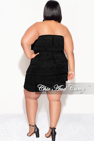 Final Sale Plus Size Strapless Fringe Dress in Black