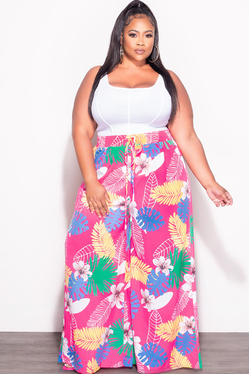 Final Sale Plus Size Pants in Pink Multi Color Leaf Print
