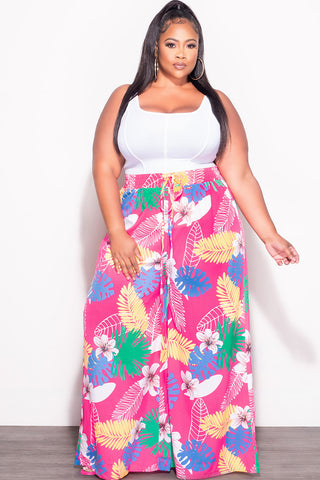 Final Sale Plus Size Pants in Pink Multi Color Leaf Print