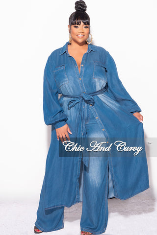 Final Sale Plus Size 2pc Trench Jacket and Pants Set in Denim