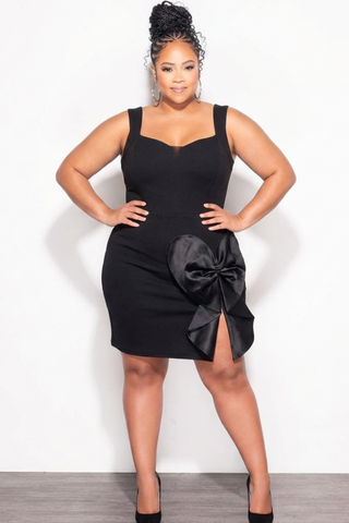 Final Sale Plus Size Mini Tank Dress with Satin Bow in Black