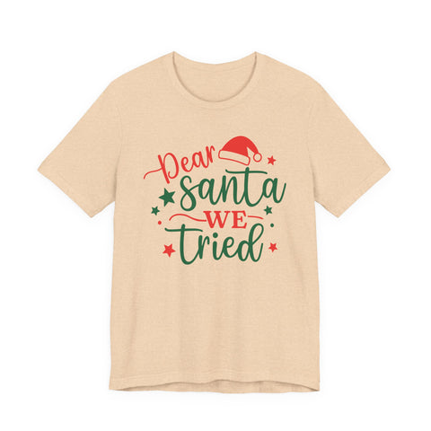 Dear Santa We Tried Christmas t-shirt | Holiday Santa Hat Typography Tee