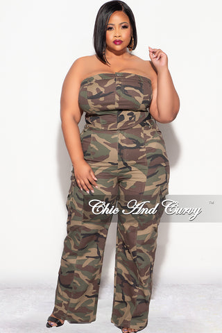 Final Sale Plus Size Strapless 2pc Top and Pants Set in Camo