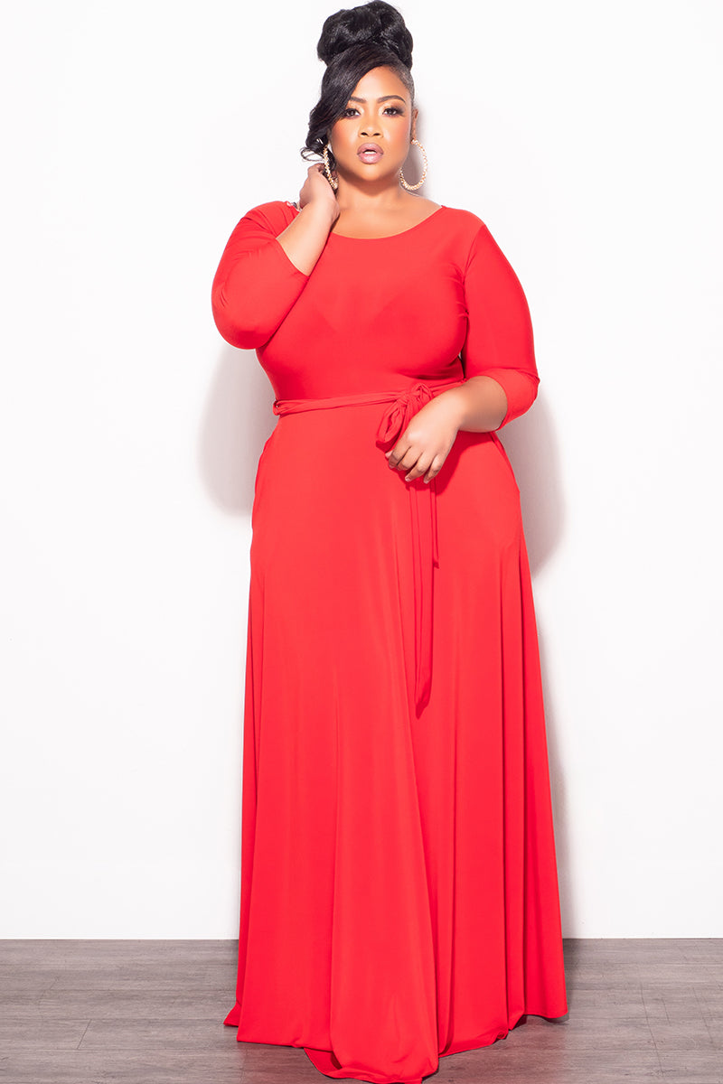 Final Plus Size Long Dress with 3/4 Sleeve and Tie in Red - 3x 22 Final Plus Size Long Dress with 3/4 Sleeve and Tie in Red - 3x 22