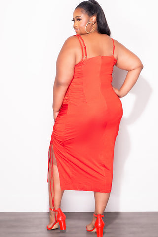 Final Sale Plus Size Shiny Spaghetti Straps Lace Up Detail Dress in Red