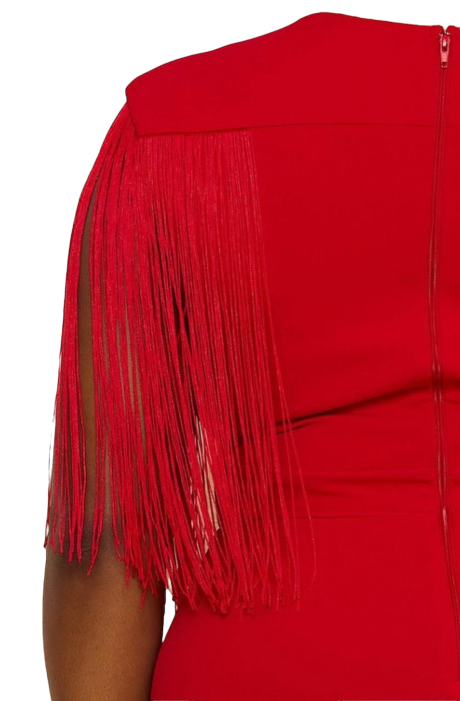 Final Sale Plus Size Fringe Shoulder Faux Wrap Jumpsuit Red