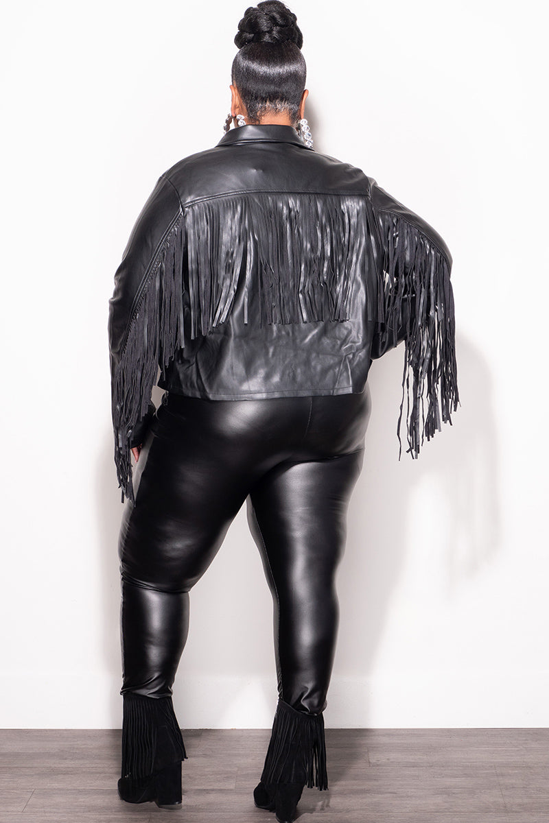 Final Sale Plus Size Fringe Faux Leather Top Jacket in Black