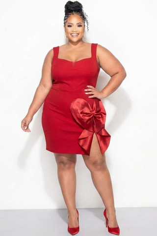 Final Sale Plus Size Mini Tank Dress with Satin Bow in Red