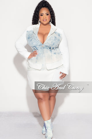 Final Sale Plus Size 2pc Blazer and Skirt Set in Off White & Light Denim Fall