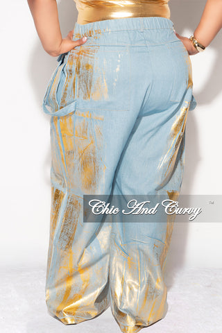 Final Sale Plus Size Cargo Pants in Denim Gold Foil