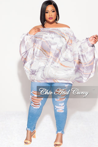 Final Sale Plus Size Off the Shoulder Bubble Dress/Tunic  in
White & Grey Marble Print