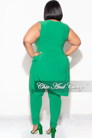Final Sale Plus Size 2pc Sleeveless Top and Pants Set in Green