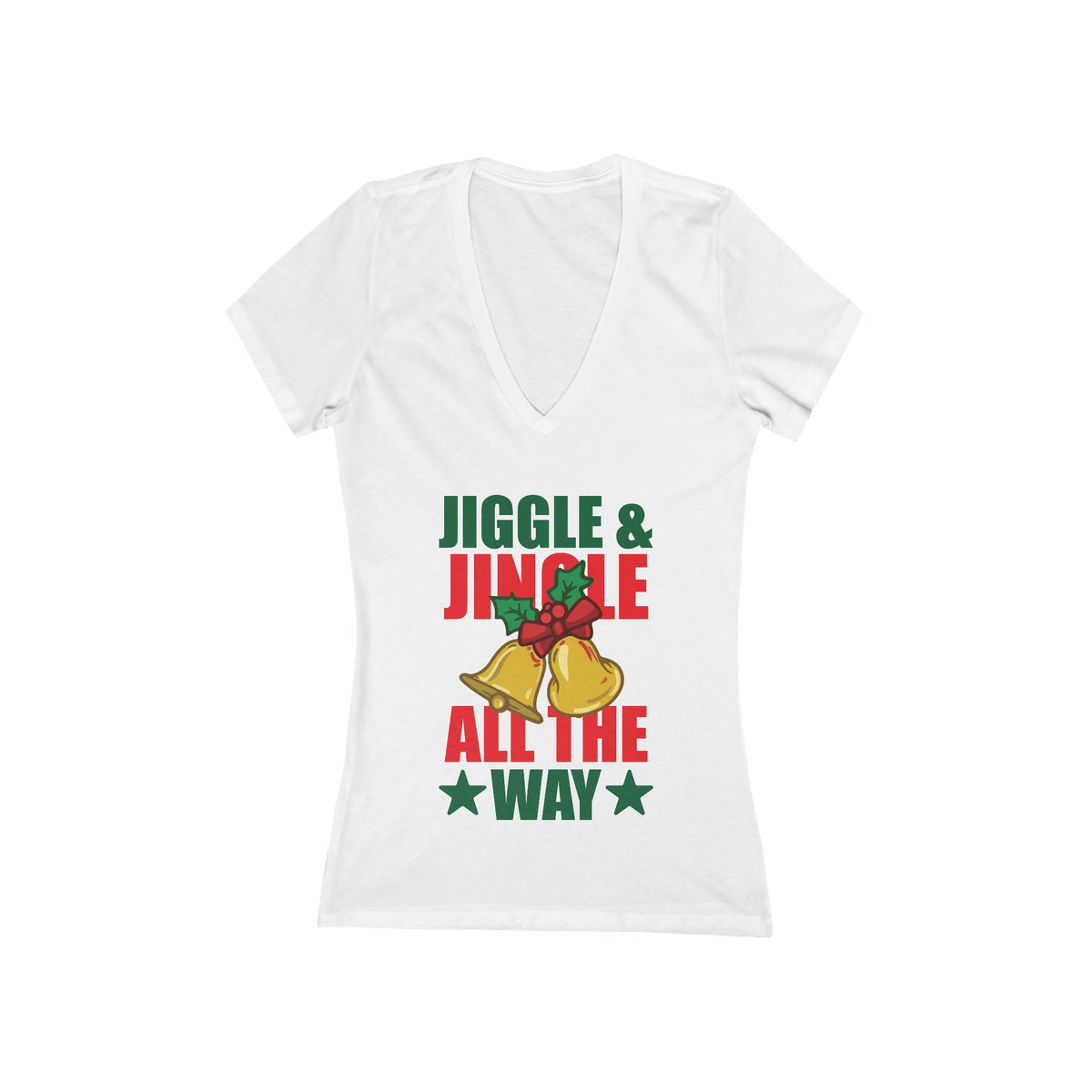 Jiggle & Jingle All The Way Tee | V-Neck Christmas Shirt, Holiday Party Top